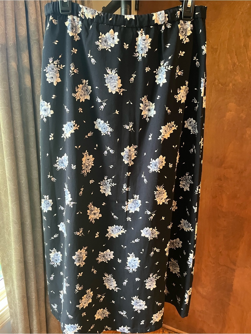 Kathie Lee Collection Black Midi Skirt with Light Blue Floral Print - Picture 2 of 3